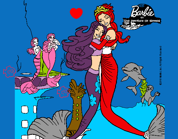 Dibujo Barbie sirena y la reina sirena pintado por juditemza