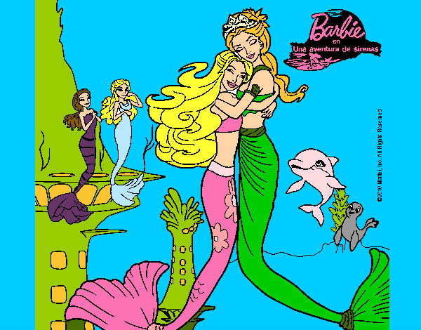 Dibujo Barbie sirena y la reina sirena pintado por larah2ogm