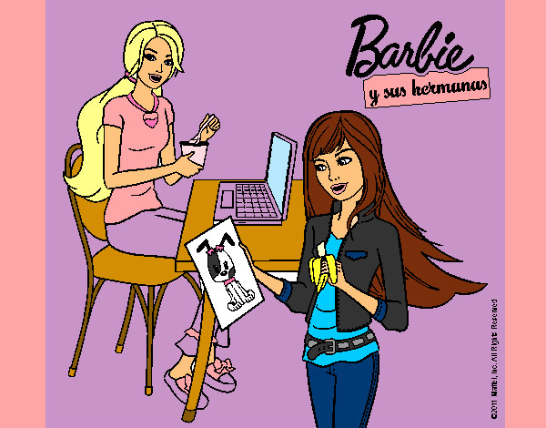 Dibujo Barbie y su hermana merendando pintado por Jule002