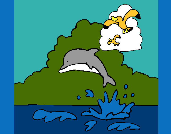 Dibujo Delfín y gaviota pintado por alberto