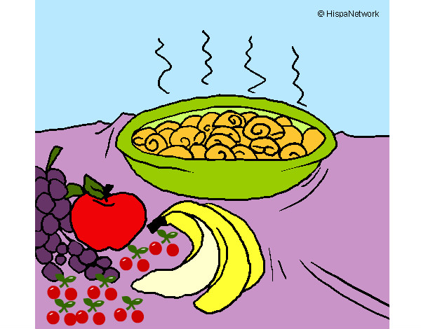 Dibujo Fruta y caracoles a la cazuela pintado por lamorales
