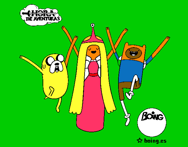 Dibujo Jake, Princesa Chicle y Finn pintado por jochaglo