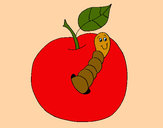 Dibujo Manzana con gusano pintado por Elisiomara
