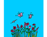 Dibujo Mariposa en flores pintado por antitto