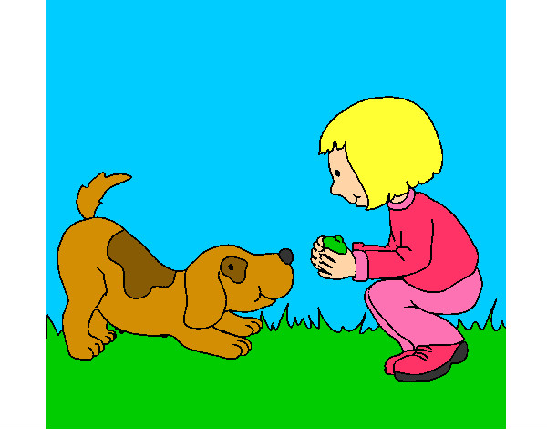 Dibujo Niña y perro jugando pintado por antitto