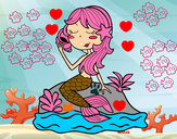 Dibujo Sirena sentada en una roca con una caracola pintado por dydis