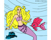 Dibujo Barbie sirena con su amiga pez pintado por hpna