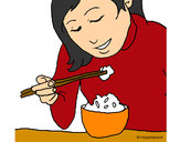 Dibujo Comiendo arroz pintado por valeles