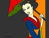 Dibujo Geisha con paraguas pintado por mirela 