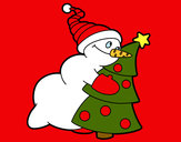 Dibujo Muñeco de nieve abrazando árbol pintado por amalia