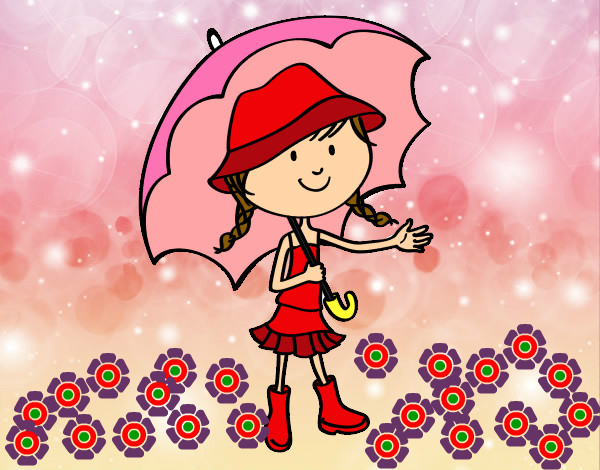niña en la lluvia rosa
