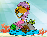 Dibujo Sirena sentada en una roca con una caracola pintado por roxhanna