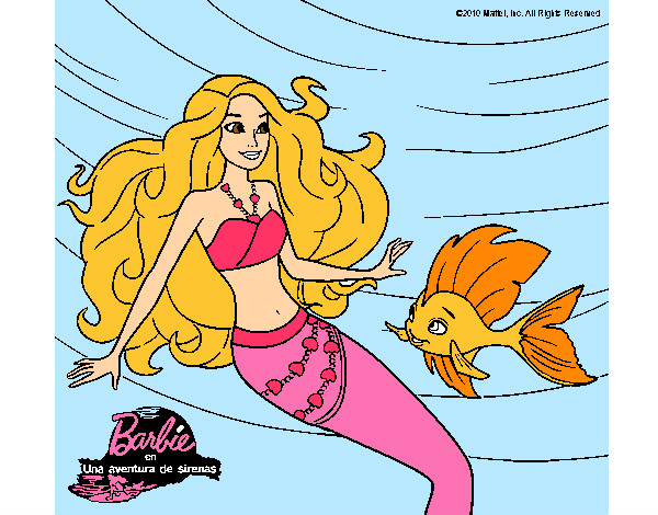 Dibujo Barbie sirena con su amiga pez pintado por noemi16