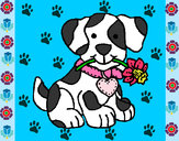 Dibujo Cachorro con una flor en la boca pintado por Sara2001