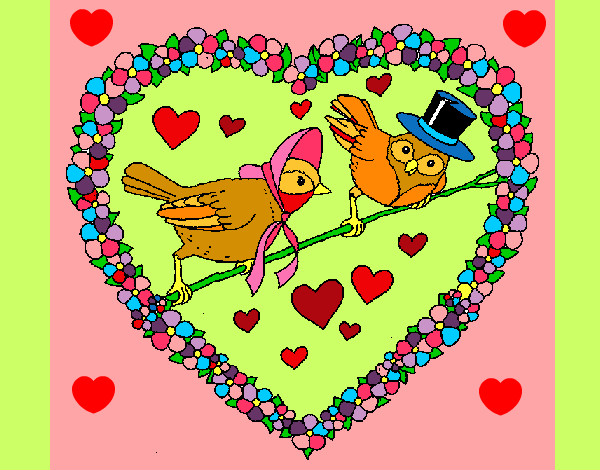 Dibujo Corazón con pájaros pintado por mirela 