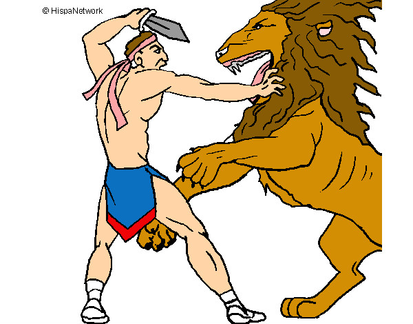 Dibujo Gladiador contra león pintado por PABLO_HM