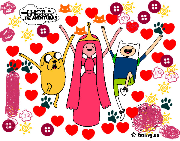 Dibujo Jake, Princesa Chicle y Finn pintado por mariarosa 