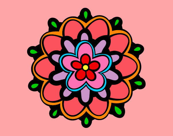 Dibujo Mándala con una flor pintado por aurora1