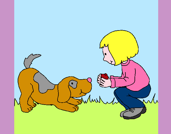 Dibujo Niña y perro jugando pintado por pazbelen09