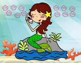 Dibujo Sirena sentada en una roca con una caracola pintado por ALBA123 
