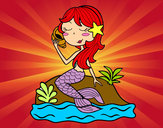 Dibujo Sirena sentada en una roca con una caracola pintado por Marlena