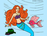 Dibujo Barbie sirena con su amiga pez pintado por Copito942
