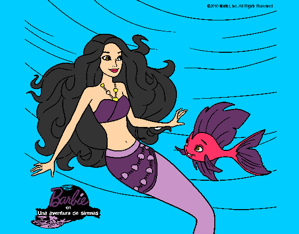 Dibujo Barbie sirena con su amiga pez pintado por lia20