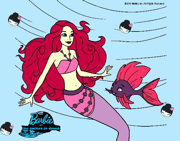 Dibujo Barbie sirena con su amiga pez pintado por randa3