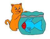Dibujo Gato y pez pintado por lazarocain