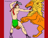 Dibujo Gladiador contra león pintado por nickpascua