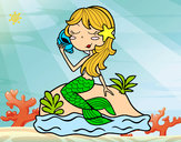 Dibujo Sirena sentada en una roca con una caracola pintado por Meris 