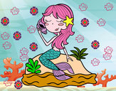 Dibujo Sirena sentada en una roca con una caracola pintado por rockvane