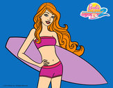 Dibujo Barbie con tabla de surf pintado por Fabox