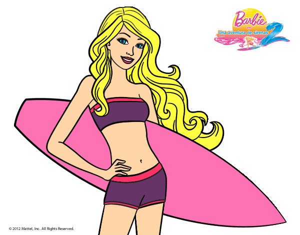 Dibujo Barbie con tabla de surf pintado por gitaneta