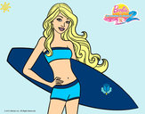 Dibujo Barbie con tabla de surf pintado por sasamari