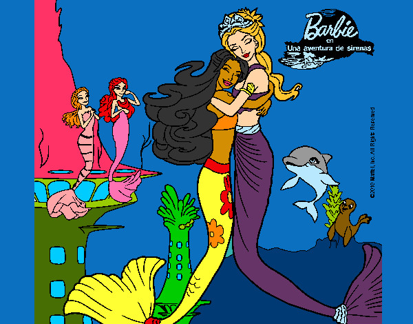 Dibujo Barbie sirena y la reina sirena pintado por mirela 