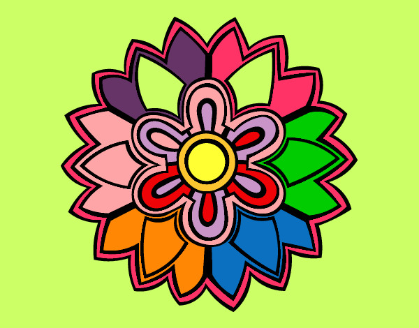 Dibujo Mándala con forma de flor weiss pintado por abuelos