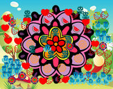 Dibujo Mándala con una flor pintado por claromaris