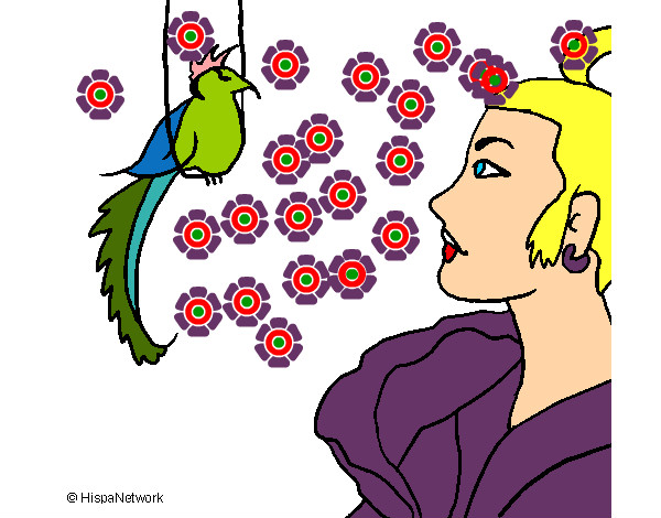 Dibujo Mujer y pájaro pintado por Derek8a