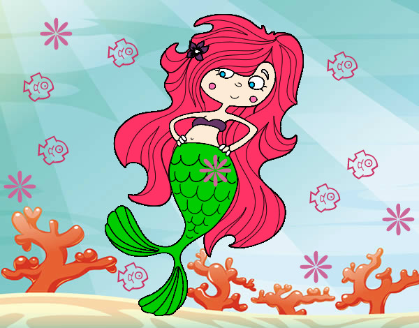 Dibujo Sirena con los brazos en la cardera pintado por koraline