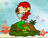Dibujo Sirena sentada en una roca con una caracola pintado por Gemaperez