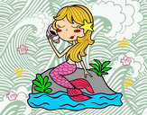 Dibujo Sirena sentada en una roca con una caracola pintado por natanatati