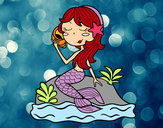 Dibujo Sirena sentada en una roca con una caracola pintado por ohopo
