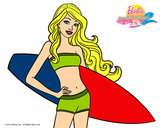 Dibujo Barbie con tabla de surf pintado por CORAZONITO