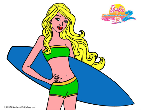 Barbie con su tabla de surf.