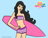 Dibujo Barbie con tabla de surf pintado por SuperSweet