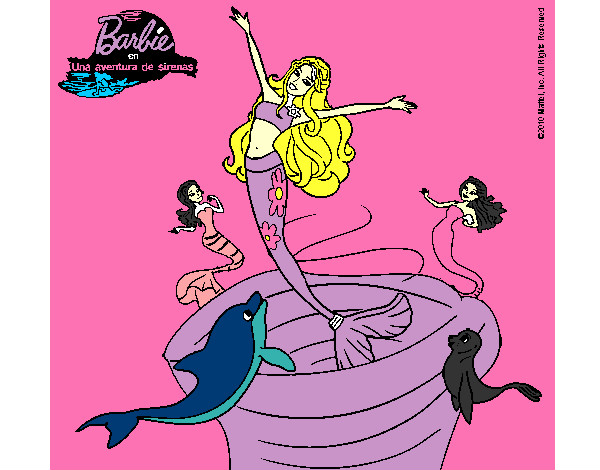 Dibujo Barbie sirena contenta pintado por anyt