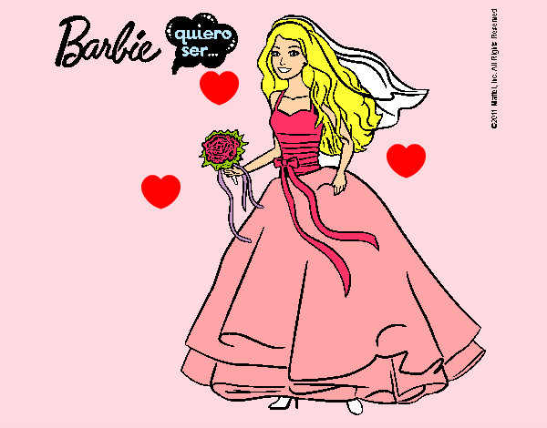 Dibujo Barbie vestida de novia pintado por selenitah