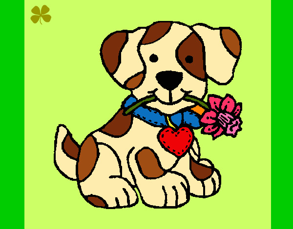 Dibujo Cachorro con una flor en la boca pintado por mmlife