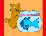 Dibujo Gato y pez pintado por pilarc